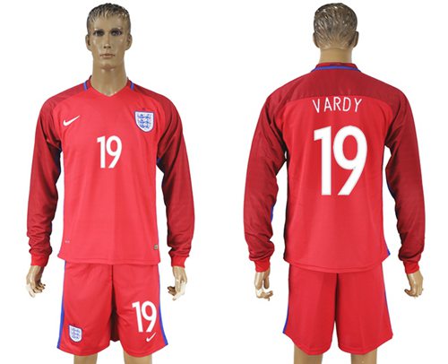 England #19 Vardy Away Long Sleeves Soccer Country Jersey - Click Image to Close